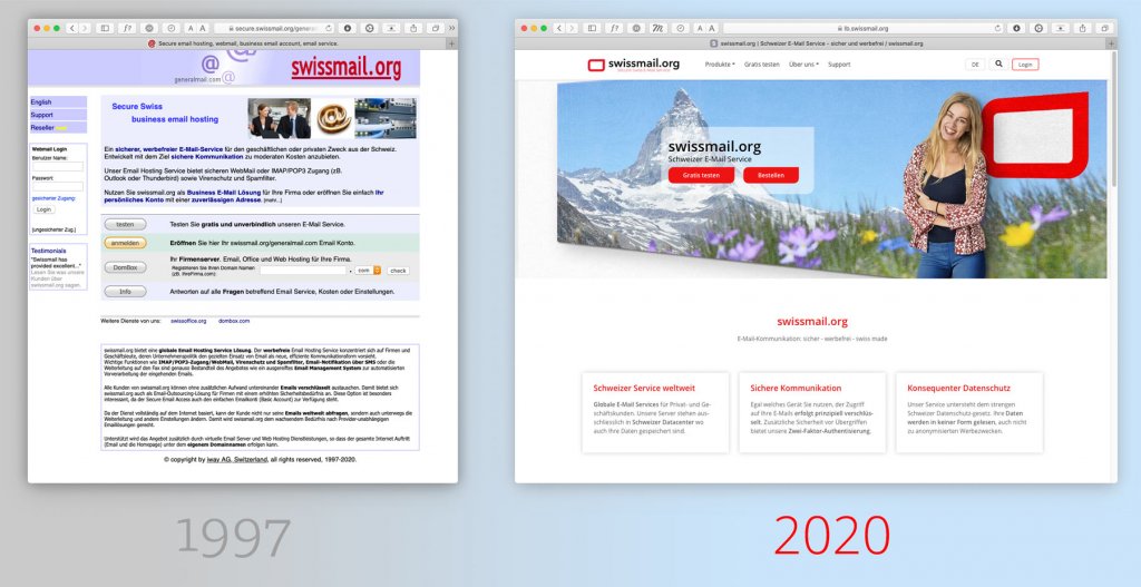 Alte Website 1997 > neue Website 2020